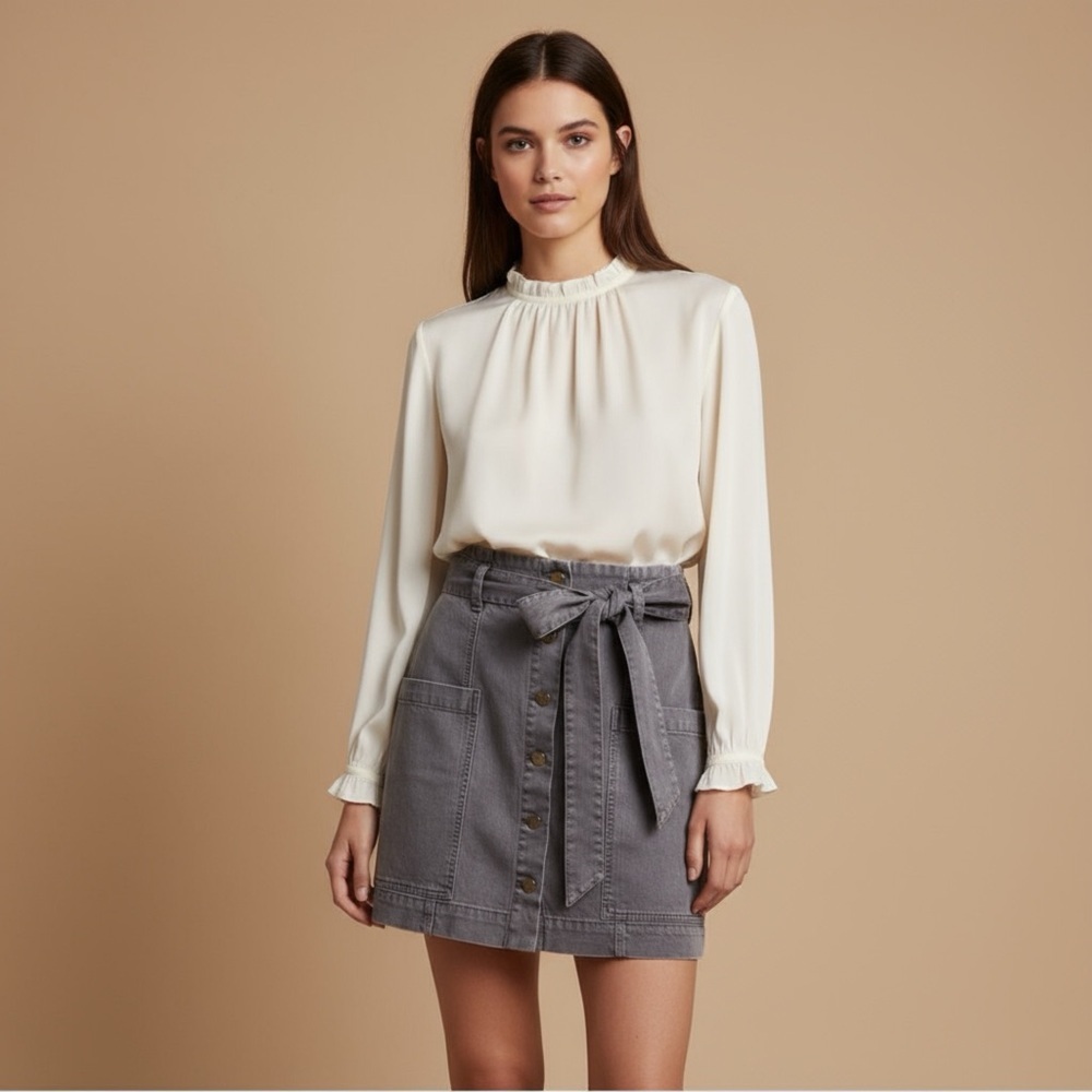 🆕 Young Fabulous & Broke Kace Denim High Waist Paper Bag Gray Skirt Size M